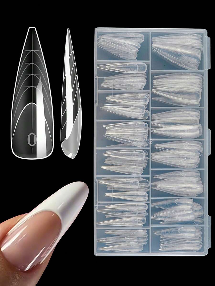 150pcs New Stiletto Nails French Line Insert Capsule Ongle Reverse Popits Dual Top Form Transparent Extended Nail Dual Form Tips For Salon - Clear - View 1