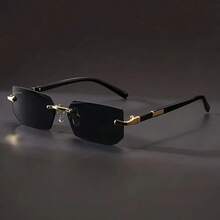 1 Piece Of Men's Frameless Y2K Fashion Glasses, Suitable For Summer Matching - màu đen - Xem 2