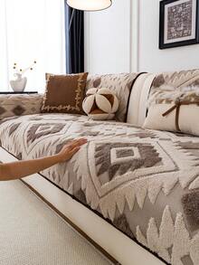 1pc Autumn/Winter Warm Thick Plush Sofa Cushion Cover, Modern Minimalist Non-Slip Sofa Seat Pad, Dust-Proof And Washable Sofa Slipcover, Khaki Soft And Fade-Resistant, Pet-Friendly Protective Cover, Adjustable For Corner Sofa, Bedroom, Office, Living Room Furniture