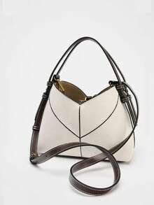 Women Two-Tone Design Mini Canvas Tote Bag, Fashion Shoulder Hand Bucket Bag