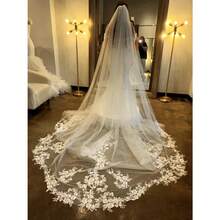 Royal Length Petal Shape Wedding Bridal Veil With Metal Comb - trắng - Xem 2