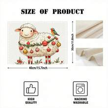 1 set/1 pièce/4 pièces/6 pièces Dessous de plat motif mouton et baie de houx de Noël, dessous de plat rectangulaires en polyester lavables en machine, protège-table, dessous de plat isolants, décorations de table de restaurant, fournitures de fête, décorations de Noël pouvant tous être offerts en cadeau