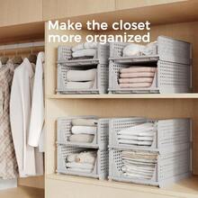 5 Pack Folding Closet Organizers Storage Box Stackable Plastic Drawer Basket For Clothing Stackable Storage Bins Shelf Storage Container For Closet Wardrobe Bedroom Bathroom Office Grey - Grey - View 3