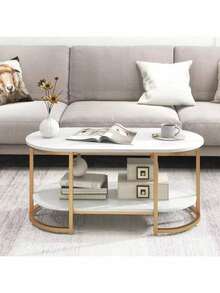 Mesa de centro moderna minimalista madera/metal blanco, diseño contemporáneo, estructura robusta, fácil de combinar con cualquier decoración - Blanco - Ver 7