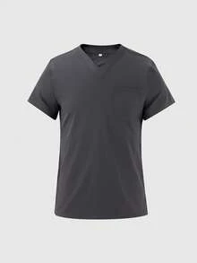 Men's V-Neck Short Sleeve Double Pocket Medical Uniform Top