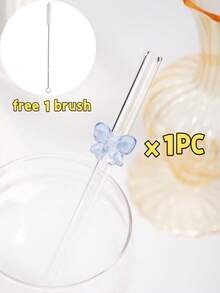 2/4/6/8pcs Cute Cartoon Blue Bow Glass Straws, Curved Reusable Glass Straws, Suitable For Milkshakes, Milk, Tea, Juice, Cocktails And Cold Drinks, Girlfriend Gift, Dessert Shop, Sparkling Water, Snack Shop, Office, Bar, Restaurant - Blue - View 10