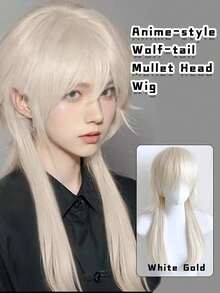 26 Inch Long Anime-Style Wolf-Tail Mullet Head Wigs With Bangs Synthetic Straight Women And Girls Black Long Hair Wig For Daily Party Cosplay Wigs - Multicolor - View 12