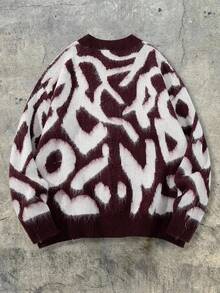 Men's Casual Loose Retro Street Style Colorblock Soft Fuzzy V-Neck Button-Up Cardigan Sweater, Autumn/Winter