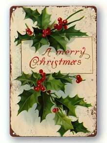 Vintage Weihnachts-Blechschild - 12"X8" | Perfekt für Küche, Zuhause, Café, Bar & Garage Wanddekoration | Leicht aufzuhängende Metallkunst mit vorgebohrten Löchern, ideal für Weihnachten