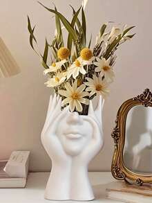 Support multifonctionnel de bureau en forme de corps humain créatif, porte-crayon, porte-pinceau de maquillage, décoration ; Vase, pot de fleurs, décoration florale en forme de visage nordique créatif pour le salon, l'entrée, le meuble TV, la décoration d'intérieur