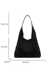 二合一大容量仿麂皮托特包套装，时尚休闲百搭女士单肩包，2025新款韩版 - 黑色 - 查看 4