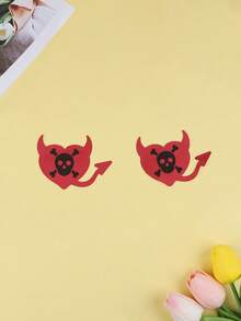 6 Stücke /4 Stücke /2 Stücke Einweg-Brustwarzenaufkleber für Halloween, rund - unsichtbar, selbstklebend, Anti-Vorwölbung Brustaufkleber für Frauen - bequem, Einweg-BH-Zubehör, Roter kleiner Teufel, Teufelsauge, Totenkopf