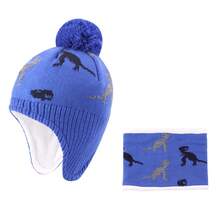Winter Toddler Boys Hat Dinosaur Warm Scarf Set Pompom Baby Beanie Knitted Baby Hat Scarf Gloves Earflaps