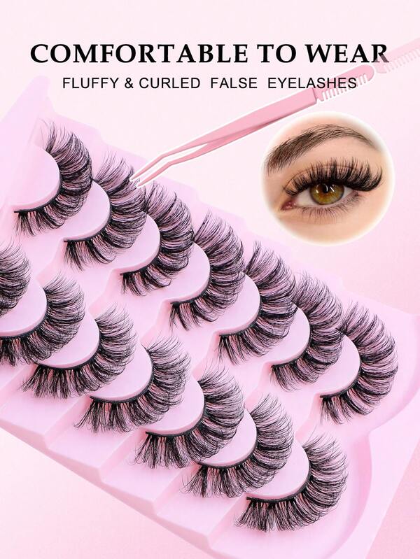 7 Pairs Of Falsie Lashes, 3D Lashes, Voluminous, Dramatic, Thick, Curled Lashes, Natural-Looking Lashes; Ideal For Everyday Dates And Family Gatherings.