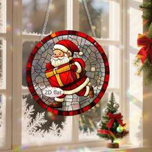 1 buc. Captor de soare acrilic colorat, design Moș Crăciun și elan, stil vitraliu, fereastră curcubeu cu refracția luminii solare, decorare interioară și exterioară a casei