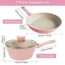 ABKOK 1pc/2pcs/3pcs/5pcs/6pcs Mini Non-Stick Aluminum Cookware Set, Easy To Clean Frying Pan, Soup Pot, Breakfast Pan, Compatible With Induction And Gas Stove, Sold Individually Or As Set