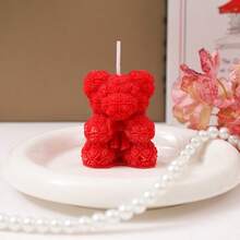 1 pieza Vela aromática de oso de rosa hecha a mano DIY, decoración creativa para el dormitorio. Vela aromática para el Día de San Valentín, regalo de Navidad con diseños de renos y copos de nieve.
