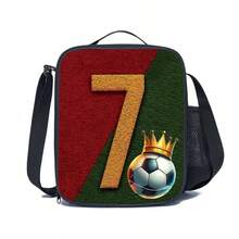 Football/Astronaut Pattern Kids/Adults Insulated Lunch Box/Bag With Adjustable Shoulder Strap, Side Pockets, Suitable For Camping, Hiking, Picnic, Beach, Travel - Black - View 17