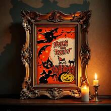 1 pièce Affiche sur canevas de sorcière volante, citrouille fantôme, style décoratif de festival des chats fantômes. Murales d'intérieur, impressions d'affiches, cadeaux muraux, chambre, bureau, salon, café, décoration murale, maison, décoration de dortoir, cadre photo au choix, décoration d'Halloween, décoration d'automne, décoration de chambre.