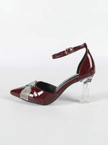 2.5" Pointed Toe Chunky High Heel Casual Women Shoes, Heel, Fall, Autumn - Red - View 7