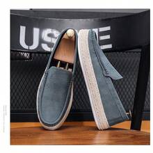 男士一脚蹬乐福鞋，编织布鞋，防滑耐磨