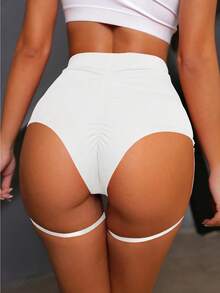 Fisoew Women's Garter Yoga Shorts High Waisted, Booty Lifting Workout Hot Pants, Cheeky Dance Fitness Shorts - 白色 - 查看 4