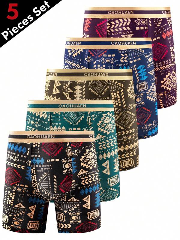 5pcs/Pack Men's Breathable Thin Long Boxer Briefs