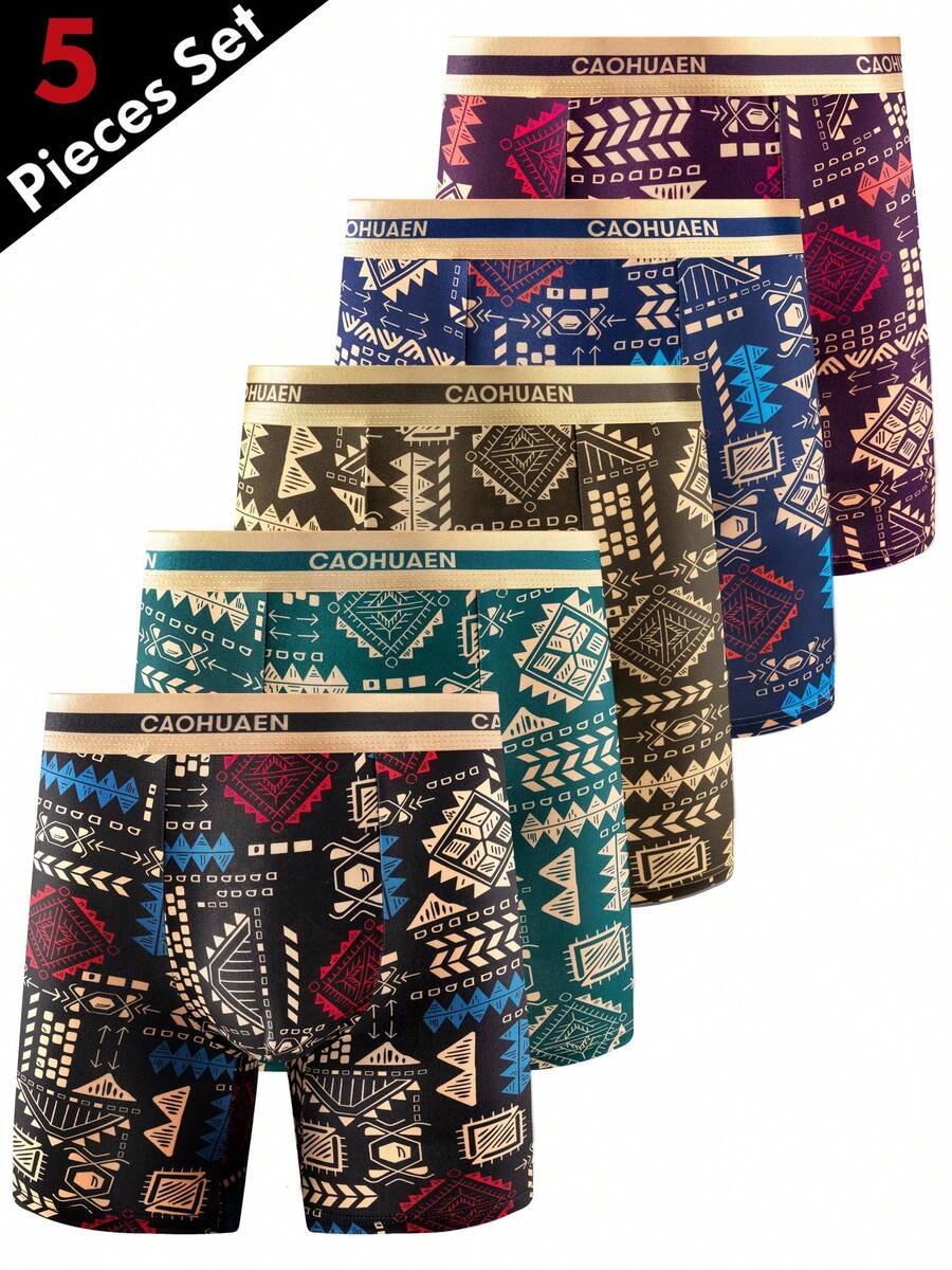 5pcs/Pack Men's Breathable Thin Long Boxer Briefs