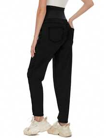 Women's Maternity Jeans Over Belly Comfy Stretch Boyfriend Jeans Loose Pregnancy Pants, S-XXL - 黑色 - 查看 4