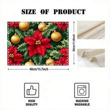 1 set/1 pieza/4 piezas/6 piezas Manteles individuales con estampado de flores de acebo navideñas, lavables a máquina, de poliéster rectangular, protectores de mesa, manteles individuales termoaislantes, decoraciones de mesa de restaurante, suministros para fiestas, decoraciones navideñas que pueden regalarse