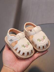 Summer Baby Girls Floral Hollow Out Squeaky Sandals, Cute Soft Bottom Infant Squeaky Shoes That Make Sound, Toddler Walking Shoes For Spring & Autumn