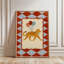 1pc Framed Canvas Wall Art, Tiger Theme For Kids Room, Circus Theme Nursery Decor, Balloon Animal Poster, Printable Children's Room Decor, Cartoon Animal Wall Art - Multicolor - View 10