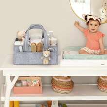 1pc Diaper Caddy Organizer With Handle, Baby Shower Gifts Basket Bag, Registry Search Must Haves Items, Newborn Girl Boy Nursery Storage Organizer, Baby Bag Essentials, Car Diaper Caddy Cart - Xám - Xem 9