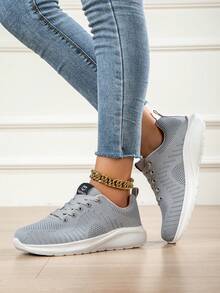 Women's Casual Sports Shoes, Mesh Breathable Running Shoes, Lightweight Travel Shoes, Student Running Shoes, Flat Casual Shoes, Comfortable Loose Fit Sports Shoes, Fashion Sneakers, Knitted Mesh Breathable, Solid Color Office Mesh Shoes