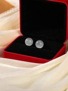 6/8/10mm Natural Stone Round Bead Stainless Steel Stud Earrings, Agate/Crystal/Faux Pearl And Other Natural Materials, Lucky Stone Healing Stone Energy Boosting, Fashion Jewelry Earrings For Women