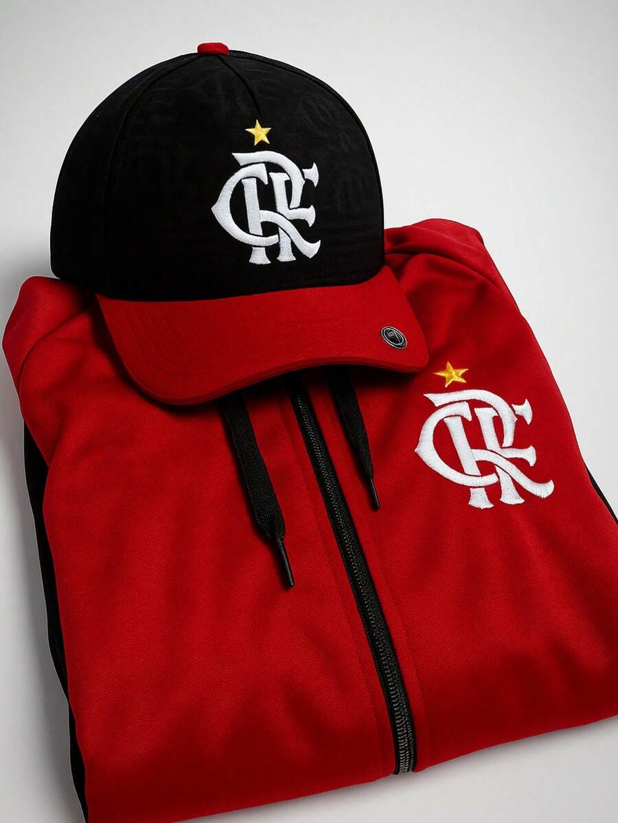 Flamengo Retro Windbreak Men's Windbreaker Jacket Kit + Cap - Red and Black - View 1