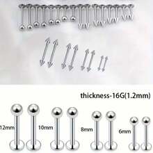 24PCS Labret Jewelry For Women Men 16G 316L Stainless Steel Lip Rings Spike Ball Flat Back Stud Straight Barbell Cartilage Earring Snake Bite Piercing Jewelry Tragus Helix Rook Conch Piercing Hypoallgenic 6mm 8mm 10mm 12mm - 銀色 - 查看 7