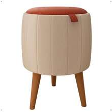 Kit 2 Puff Moises Round Stool Pouf Living Room Stick Feet - Beige - View 2