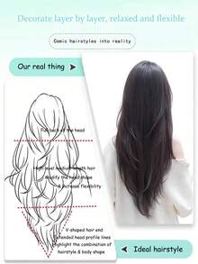 Synthetic Long V-Cut With Layers Straight Hair For Women Heat Resistant Fiber Update Materical Soft Touch V-Type Inner-Buckle Hair Extensions Easy To Wear Daily Party Halloween Day - Multicolor - View 4