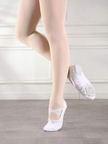 Women's Soft Canvas Lace-Up Ballet Shoes, Ballet Practice Flat Shoes, Dance Slippers - White - View 3