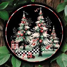 2D Flat, Room Decor Vintage Merry Christmas Iron Wall Art, 8X8 Inches Round Festive Decor, 3D Holiday Scene With Snowy Trees, Wall-Mounted & Window-Displayable, Ideal For Home, Cafe, Bar, Kitchen, Restaurant, Party & Garden Decoration Home Decor Christmas Decorations