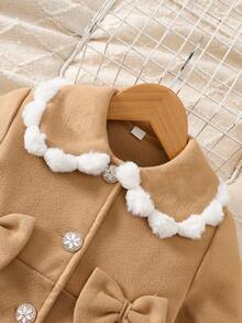 Young Girls' Single-Breasted Bowknot Collar Flounce Trim Long Sleeve Casual Jacket, Autumn/Winter