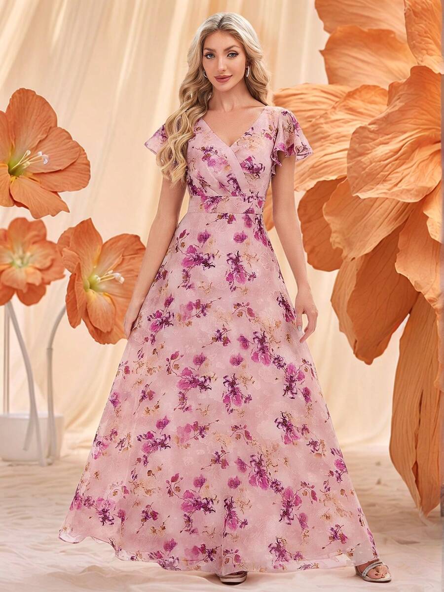 EVERPRETTY Elegant Floral Summer Formal Dresses For Bridesmaid Dresses