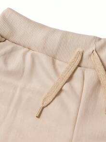 Children's Fashion Shorts, Boys' Sweatpants, Comfortable Plain Bermuda Shorts With Premium Drawstring - Màu be - Xem 3