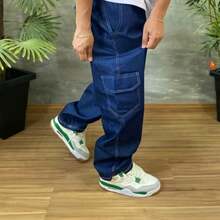 Calça Cargo em Jeans Unissex Diversas Cores - Cargo c Linhas Brancas - Visão 3