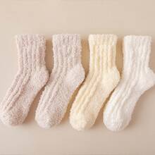 4paris 女士毛绒袜舒适蓬松冬季保暖拖鞋袜超细纤维柔软家居睡眠袜，新年礼物，情人节礼物，1 双男女朋友礼物 - 彩色 - 查看 28