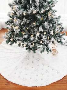 Falda para árbol de Navidad de 24/30/50 pulgadas con bordado de copos de nieve, decoración navideña, fiesta festiva - Multicolor - Ver 8