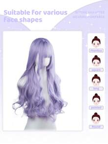 1 Synthetic Heat-Resistant Wig, Purple Long Rolled Wig With Bangs, 28 Feet Long, Made Of Fiber, Suitable For Daily Use, Natural Simulation Wig - Purple - View 2