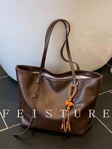 1 件复古大容量通勤手提包，拉链开合，吊坠装饰，适合日常外出、约会、通勤 - 咖啡 - 查看 7