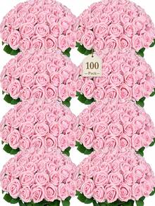 100Pcs Artificial Roses In Bulk, Real Touch Velvet Coral Pink Roses Realistic Roses For Wedding Centerpieces Flower Arrangement Home Decor (100, Coral Pink)
